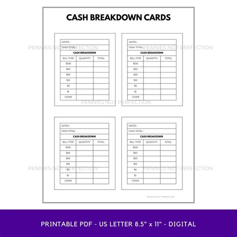 Printable Cash Breakdown Card Cash Breakdown Count Sheet Printable Pdf