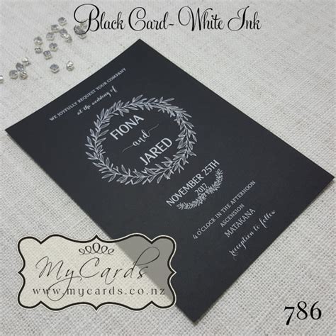 A6 Black WHITE INK Wreath Rustic Wedding Invitation Design 786 MYCARDS