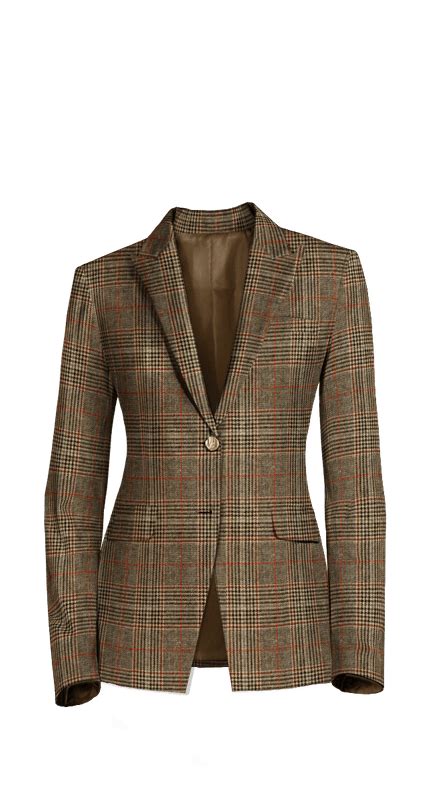 Brown Plaid Tweed Jacket With Peak Lapels Sumissura