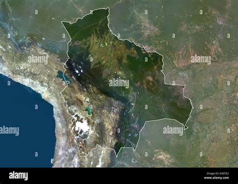 Bolivia South America True Colour Satellite Image With Border And