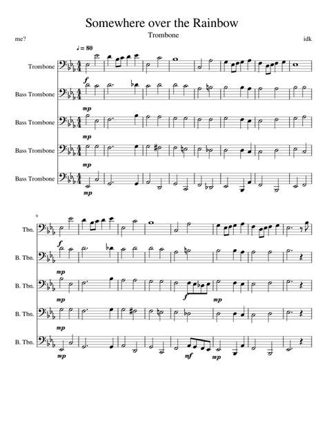 Somewhere Over The Rainbow Sheet Music For Trombone Trombone Bass