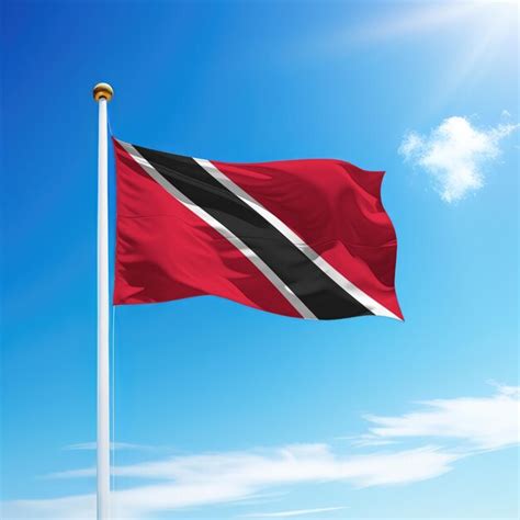 Premium Photo Waving Flag Of Trinidad And Tobago On Flagpole With Sky