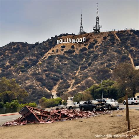 Destroyed Hollywood Sign Stable Diffusion Online