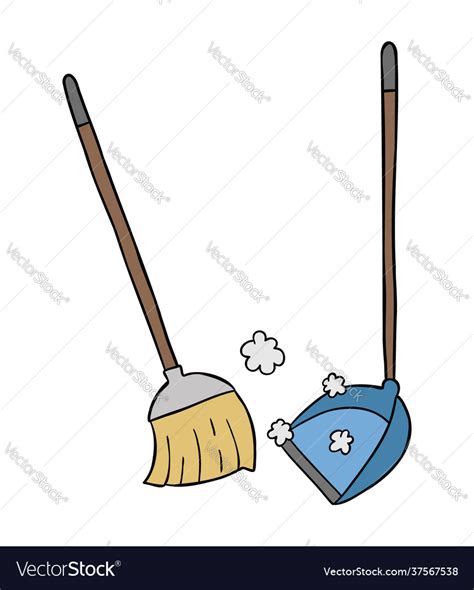 Cartoon Broom And Dustpan Sweep Floor Royalty Free Vector