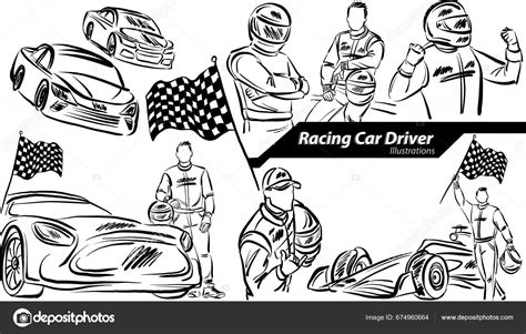 Racing Car Driver Career Profession Work Doodle Design Drawing Vector