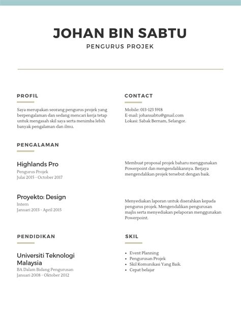 Contoh Template Resume Simple Untuk Rujukan Anda Biar Ringkas Tapi