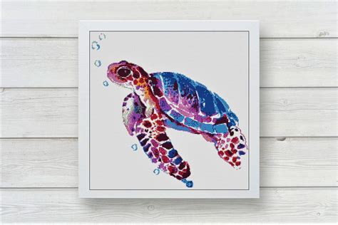 Sea Turtle Cross Stitch Patterncute Turtlewatercolor Cross Etsy