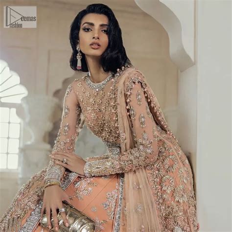 Peach Front Open Maxi Flare Lehenga N Dupatta Walima