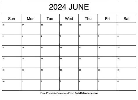 Printable Calendar For June 2024 Printable Calendar 2024