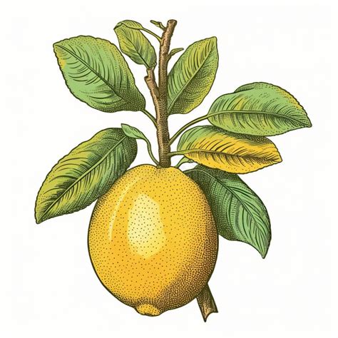 Vintage Lemon Tree Drawing Detailed Character Illustration In Color