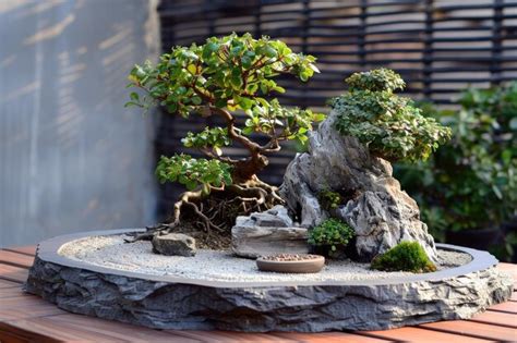 Zen Garden With Bonsai Tree Premium AI Generated Image