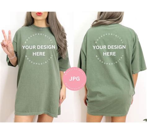 Front And Back Of Moss Comfort Colors Tshirt Mockup Oversized Moss