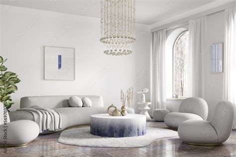 Modern Interior Design Of Luxury Apartment Living Room With White Sofa