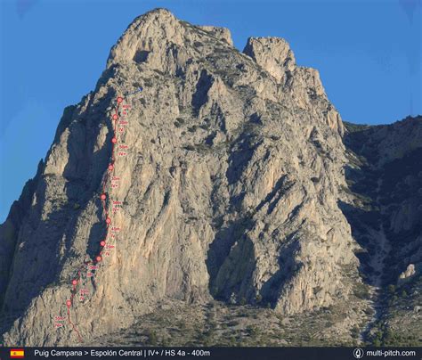 Espolón Central on Puig Campana multi pitch rock climbing