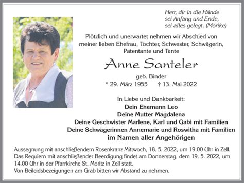 Traueranzeigen Von Anne Santeler Augsburger Allgemeine Zeitung