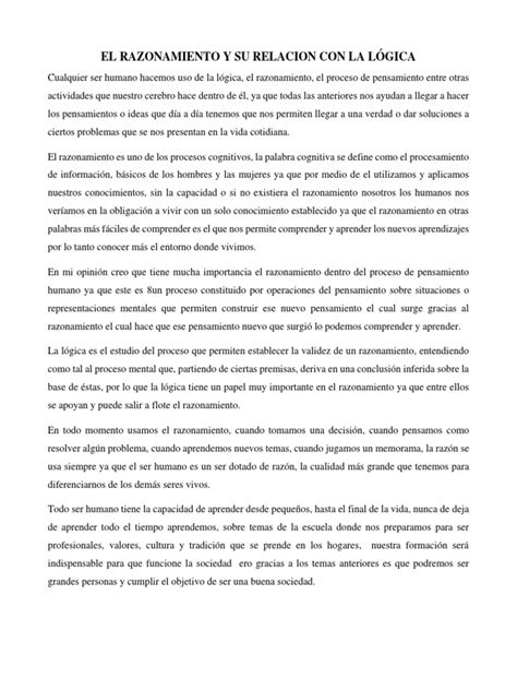 el razonamiento  su relacion  la logica  pensamiento