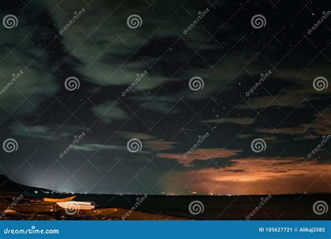 Silent Beach at Night with Starry Sky Stock Image - Image of albania ...