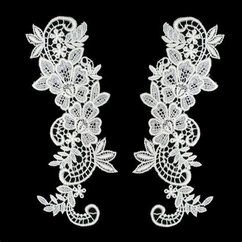 Pair Of White Or Ivory Floral Venice Lace Applique Embroidered Bridal