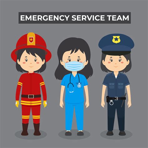 Girl Emergency Service Team Character Set 1395267 Vector Art At Vecteezy