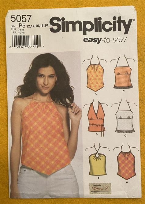 Simplicity Easy To Sew Misses Summer Tops By Karen Z Etsy Halter Top Sewing Pattern Top