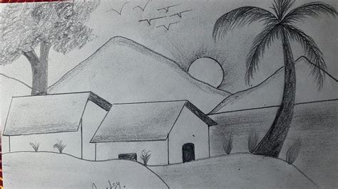 Water Hill Scenery Draw With Sketch Pencil Pencil Se Scenery Ko Kaise