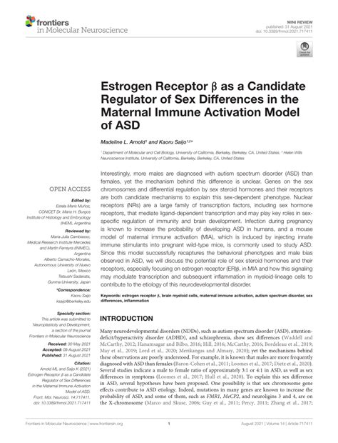 Pdf Estrogen Receptor β As A Candidate Regulator Of Sex Differences