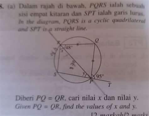 Solved A Dalam Rajah Di Bawah Pqrs Ialah Sebuah Sisi Empat