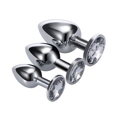 3pcs Plug Anal Acier Inoxydable Métal Diamants Plaqués Masturbateur Sex