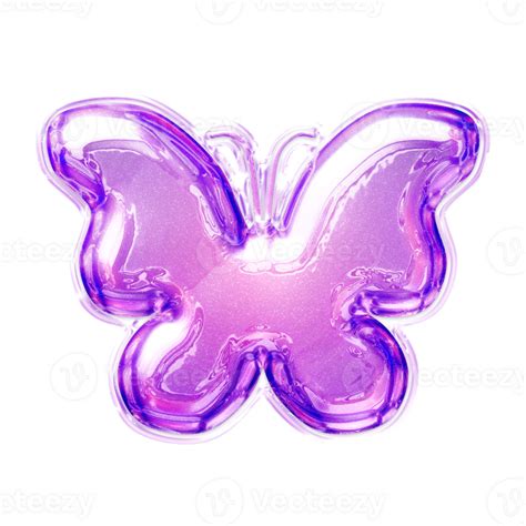 Y2K Butterfly Purple Sticker Element With Chrome Effect 28142430 PNG