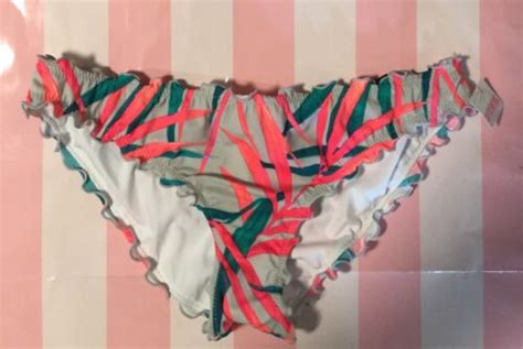 New Victorias Secret Pink Swim Mini Bikini Ruched Bottom Medium Palm Leaf N Ebay