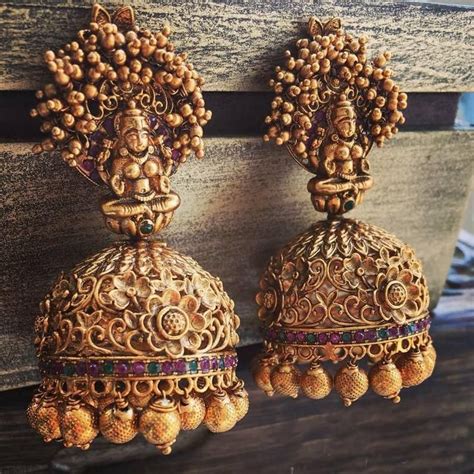 Buy Gold Plated South Indian Temple Work Lakshmi Jhumka Earrings South