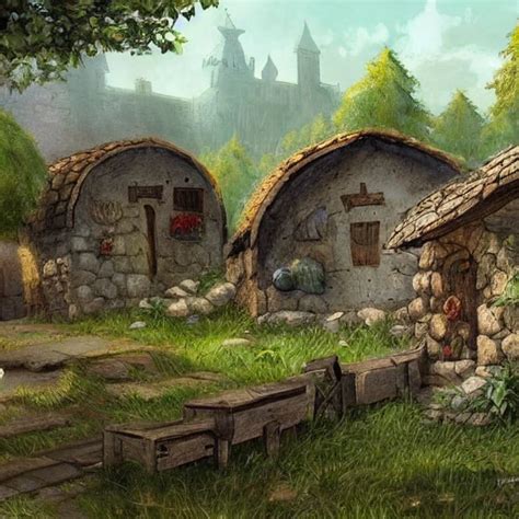 Small Medieval Village Circular Huts Grimdark Illustration L