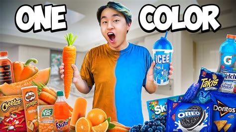 Eating Only One Color Of Food For Hours Orange Vs Blue Youtube