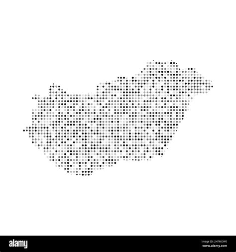 Abstract Dotted Black And White Halftone Effect Vector Map Of Hungary