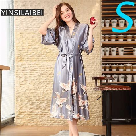 Japan Style Sexy Satin Bridesmaid Robes Female Bridal Floral Silk