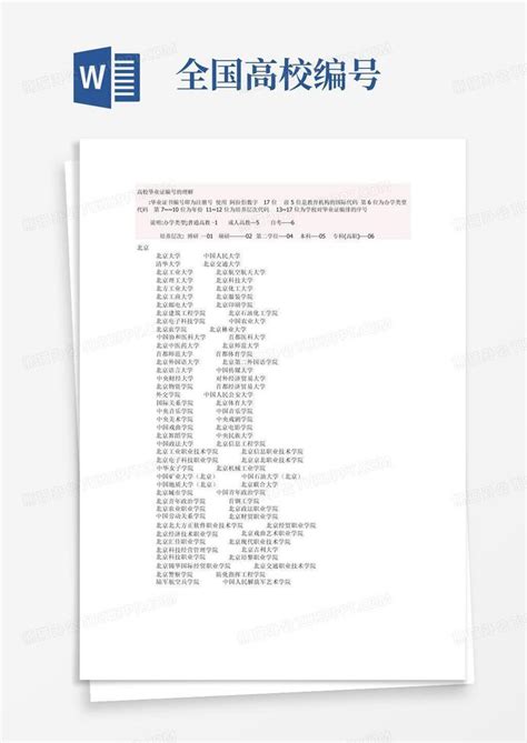 全国高校编号word模板下载编号qvrxeadb熊猫办公