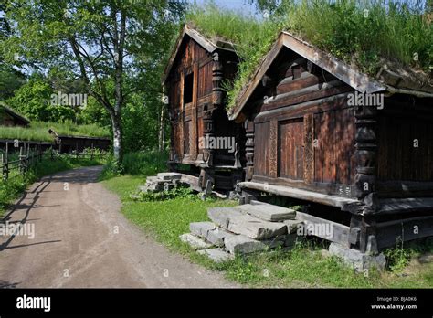 Traditional Norwegian Wooden Houses In Old Town Oslo Norway Stock