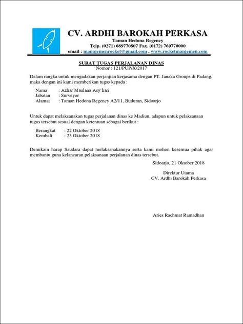 Contoh Surat Perjalanan Dinas Luar Kota Surat Dinas Desain Contoh