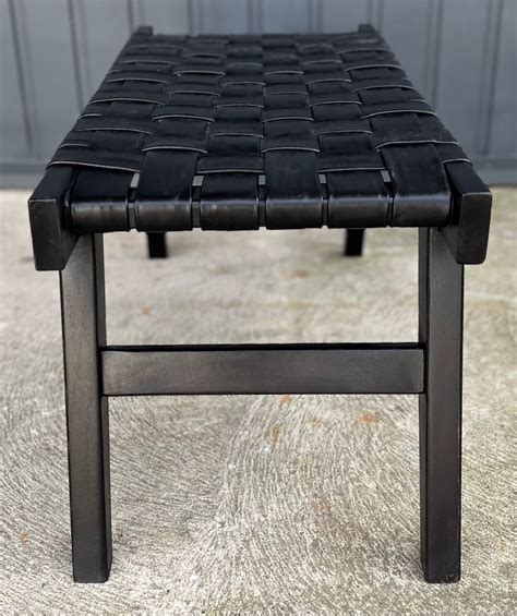 Modern Black Leather Woven Accent Entryway Vanity Bench - 70 West Main