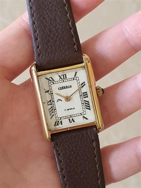 1980s Cornavin 18k Electroplated Vintage Watch Rare Cartier Homage