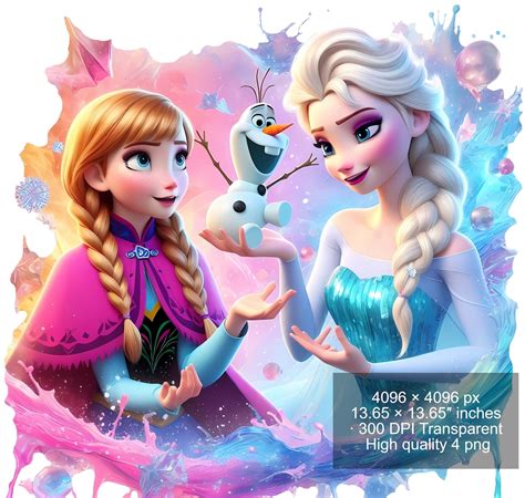 4 PNG Elsa And Anna Frozen Splash And Watercolor Digital Design PNG