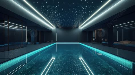 Swimming Pool Is Lit Up In A Futuristic Swimming Pool Background 3d