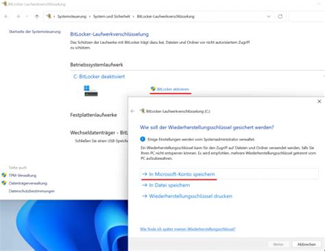 Bitlocker Wiederherstellungsschl Ssel Im Microsoft Konto Speichern