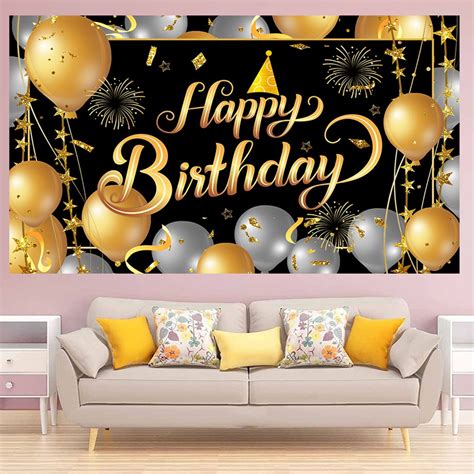 Rose Gold Black Happy Birthday Party Backdrops Banner Adult Theme Party Decoration Diy Party