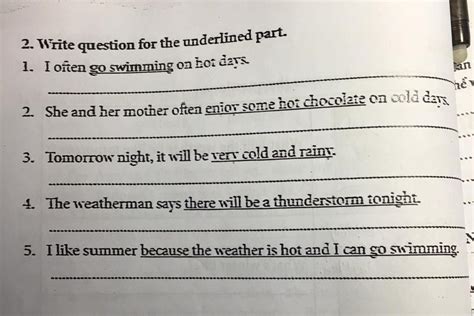 2 Write Question For The Underlined Part 1 I Often Go Swimming On