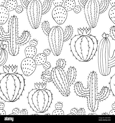 Vector Seamless Pattern Of Different Cacti Cute Background From