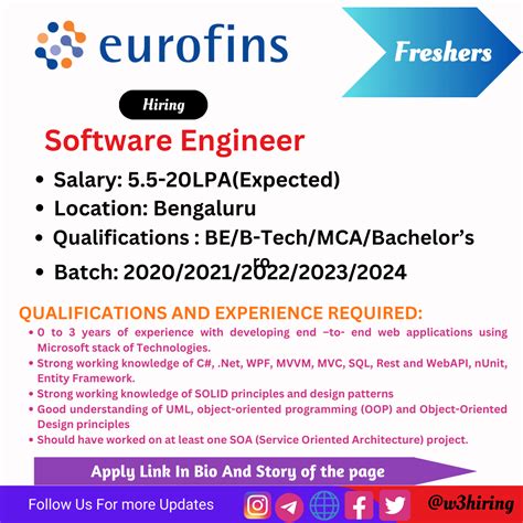 Eurofins Bulk Hiring 2024 For Software Engineer Beb Techmca