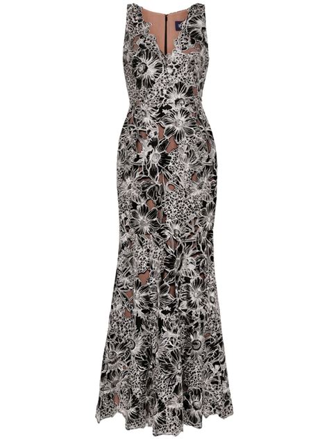 Marchesa Notte Anthousai Floral Appliqu Mermaid Gown Black Farfetch