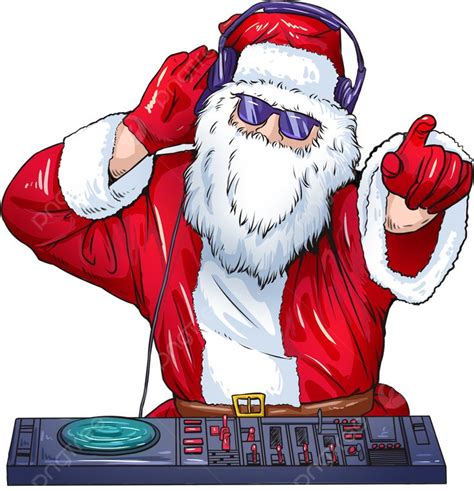 A Santa Claus Dj Mixing Music On His Turntable With Headphones And