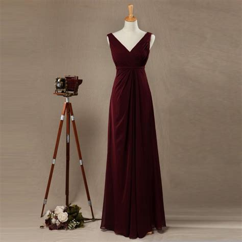 2016 Burgundy Bridesmaid Dress V Neck Wedding Dress Empire Waist Prom